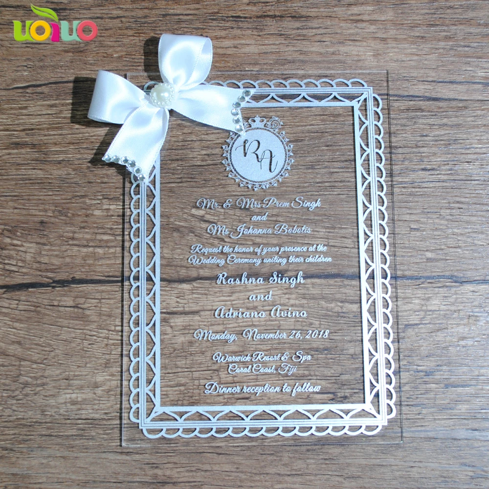 20pcs uoiuo brand high quality royal acrylic invitation card model with hot foil silver words printing