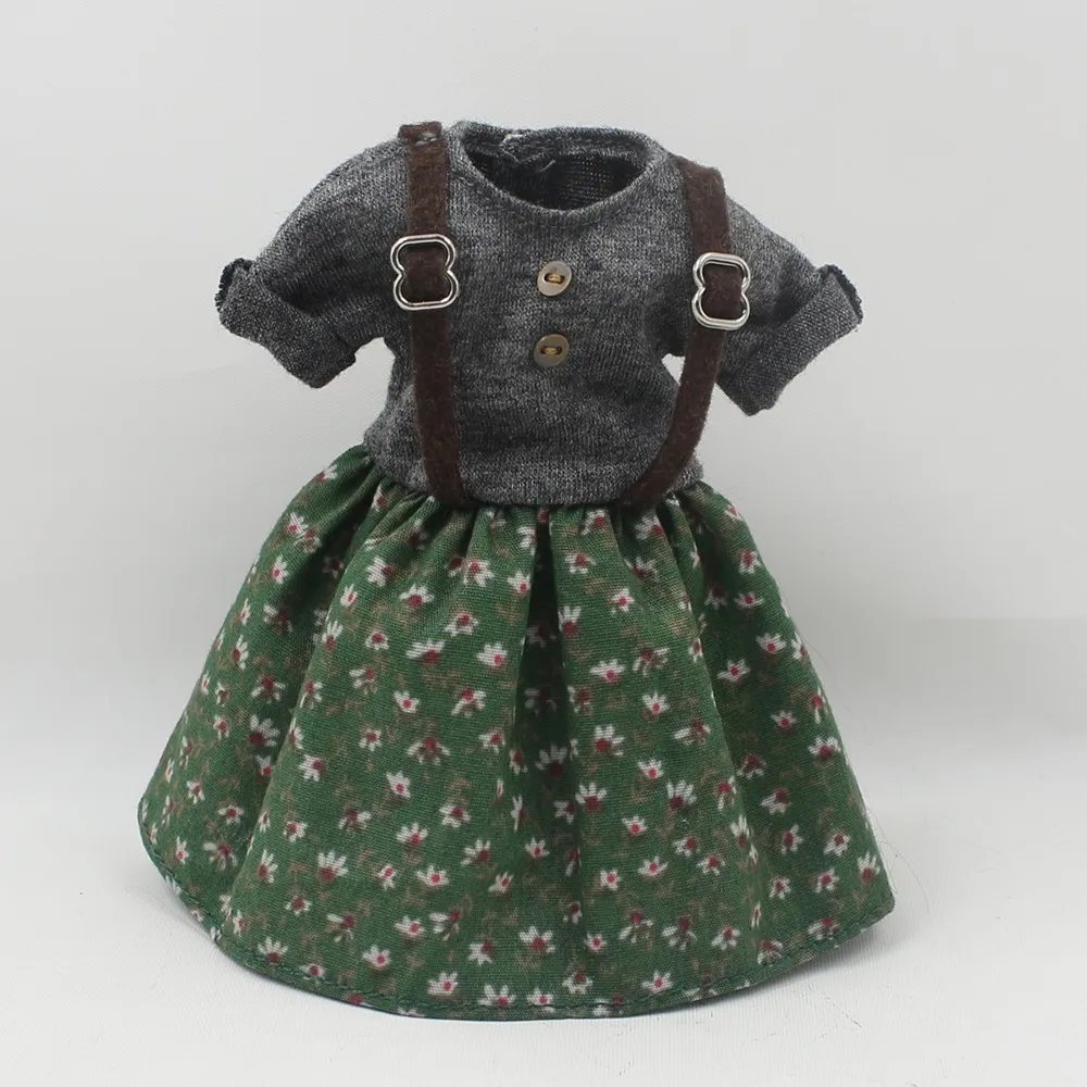 DBS Blyth icy 1/6 doll clothes green dress gray suspender skirt girl gift