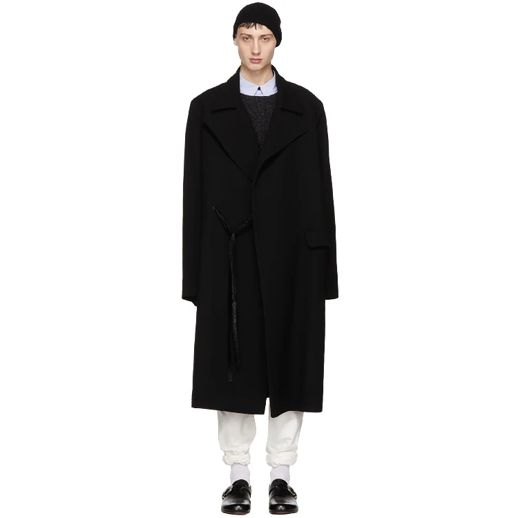 Fashionable men's woollen overcoat in loose, medium length black oversize.      S-6XL!!