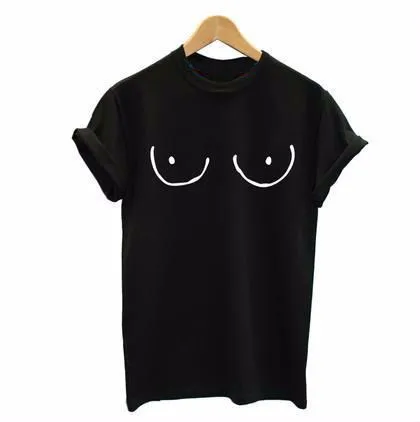 Plus Size Casual T-Shirt Lady Funny Black White  Tops Titties Nipple Print Women Sext Shirt