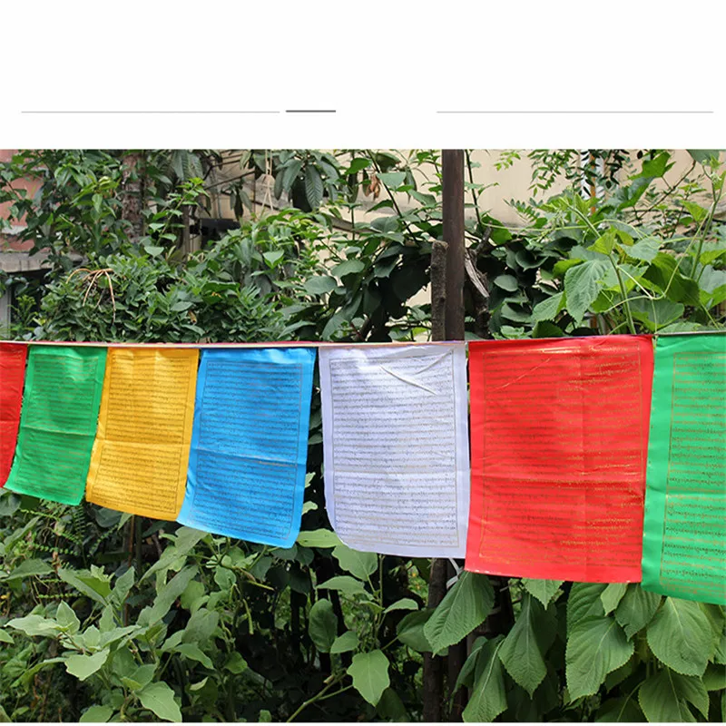 Tibetan Buddhist gold White canopy Fomu prayer flag silk five colors Print 3 Meters 10 pcs/string Religious Flags Scriptures