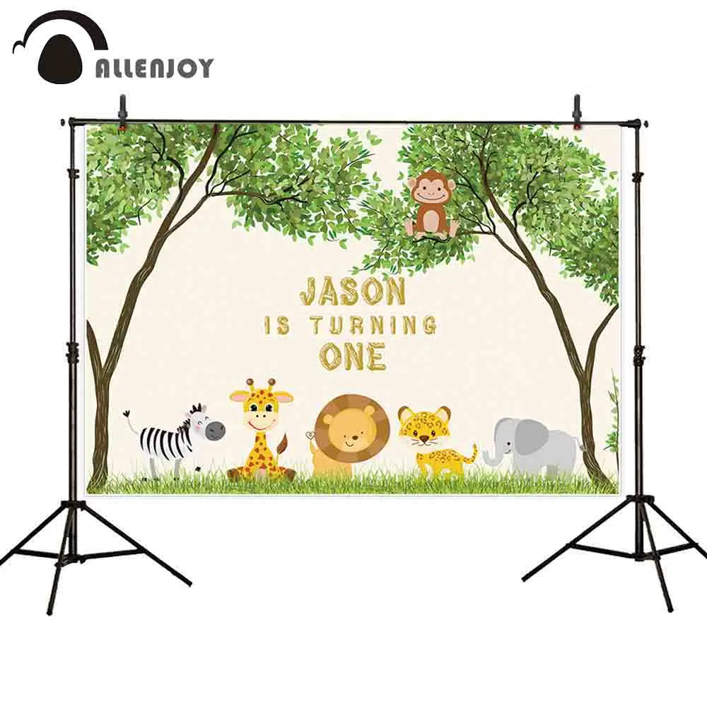 Allenjoy photography backdrop children cartoon zoo animals park wild tree lion tiger giraffe photographic background for photo