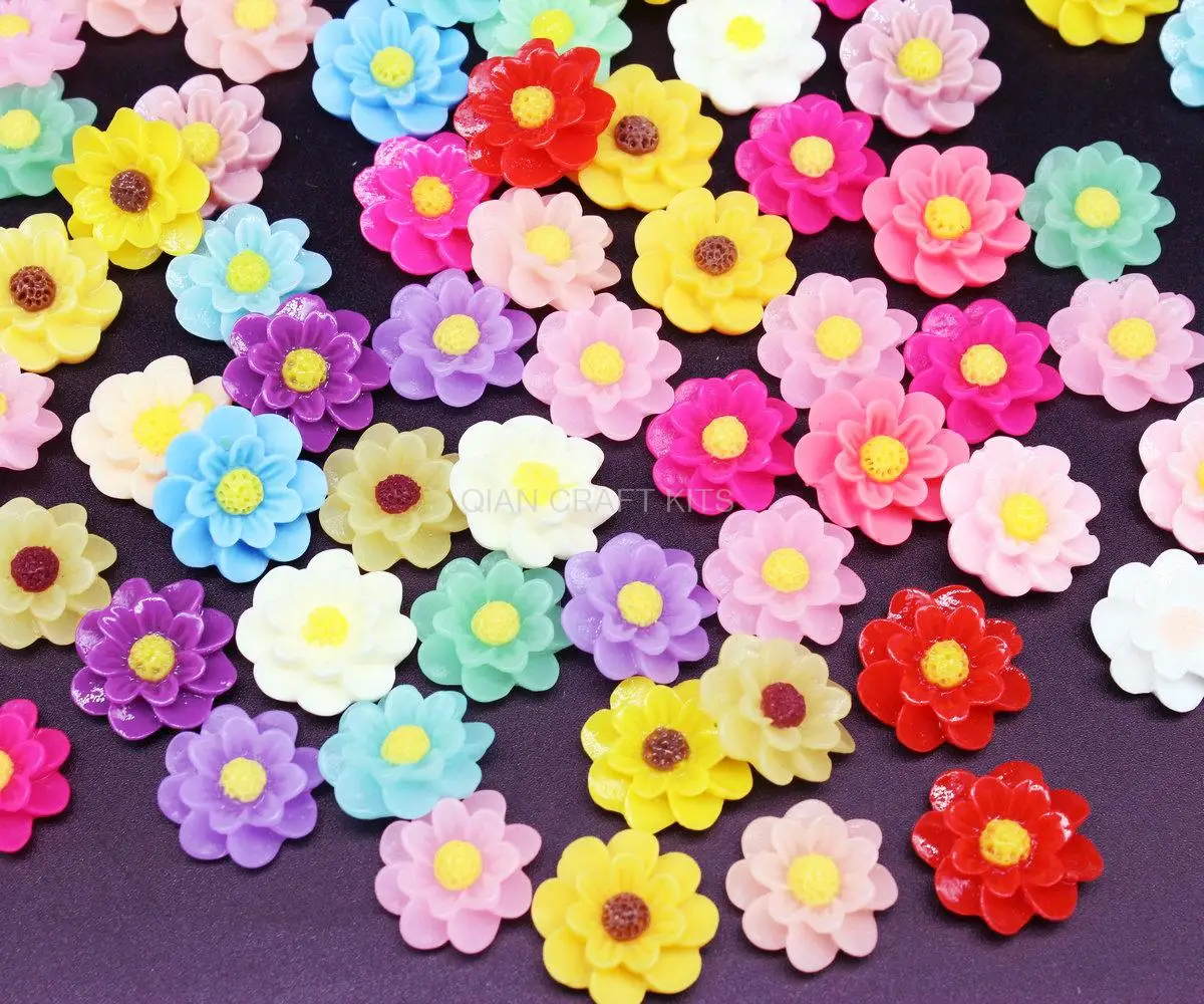 250pcs 19mm Resin Daisy Flower Rose Cabochon Flatback embellishments- Mixed Lot For Jewellery Making and decoden Flat Back