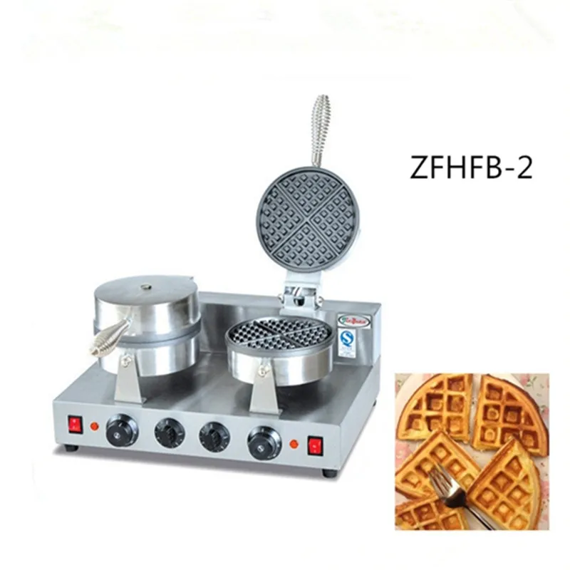 220V ไฟฟ้าสแตนเลสสตีลเครื่องวาฟเฟิลวาฟเฟิลคู่ Baker Non-Stick Waffle Maker เครื่อง