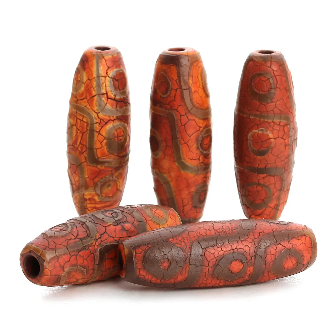 Natural Tibetan  Dzi Beads, Drum, 14x39mm, Hole:Approx 3mm, 2PCs/Bag, Sold By Bag