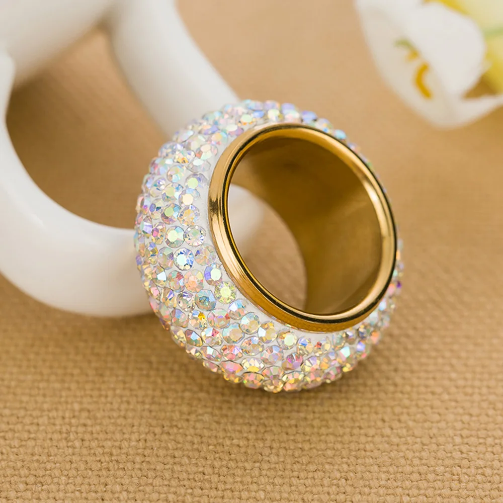 Fashion shining full rhinestone Crystal rings for women luxurious Wedding Ring Jewelry gold-Color