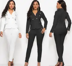 Fashion Pant Suits 2 Piece Set for Women  Single Button White Black Blazer Jacket & Trouser Office Lady Suit Feminino 2022