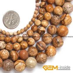 Natural Stone Picture Jaspers Gem Stones Round Beads For Jewelry Making Strand 15