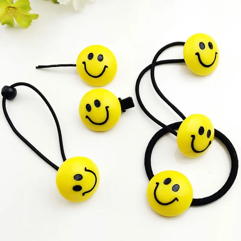 1 Piece Cute Baby Girls Smiley Expression Rubber Band Hairpins Funny Hair Clips Kids Hair Band Head Rope Happy Hair Accessories