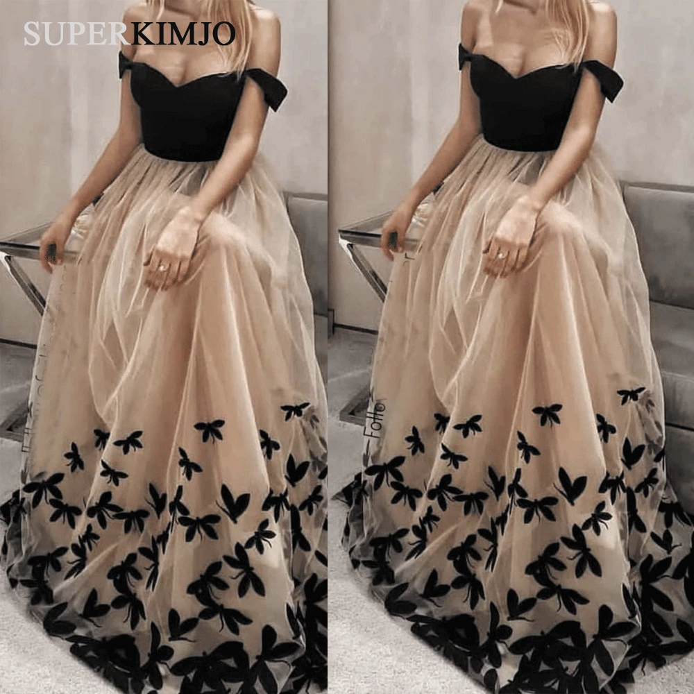 SuperKimJo Vestido Fiesta Mujer Elegante 3D Flower Prom Dresses 2021 Off Shoulder Elegant Prom Gown 2022 Abito Cerimonia Donna