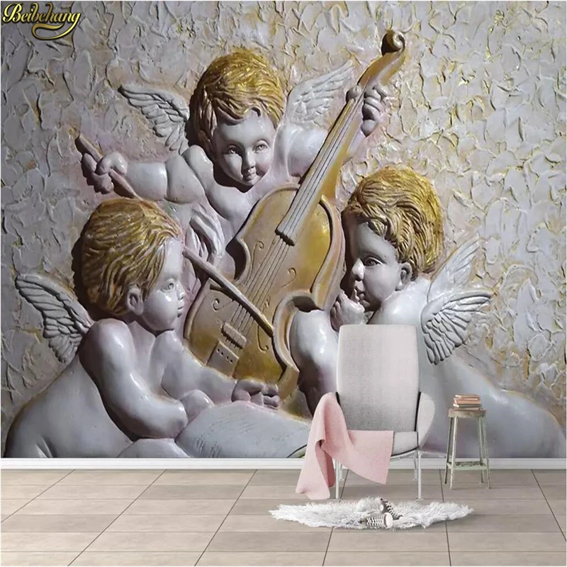 beibehang Custom wallpaper European 3D embossed violin small angel background wall painting wall papers home decor 3d qallpaper