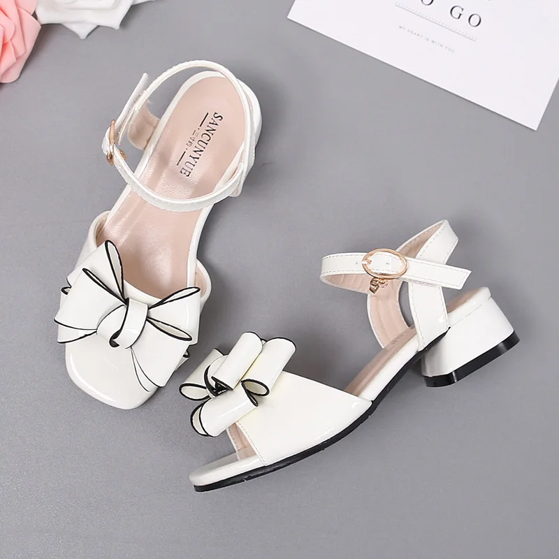 Bowtie Girls Sandals Summer New Children's Fashion Princess Shoes Buckle Decoration Sweet High Heels Sandals