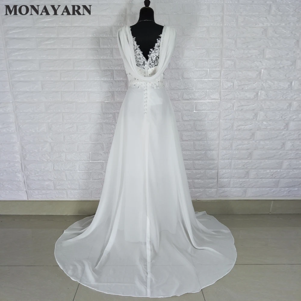 Bonito bonito 2017 nova moda sem costas vestido de noiva elegante uma linha tanque miçangas rendas andar de comprimento vestido de casamento frete grátis