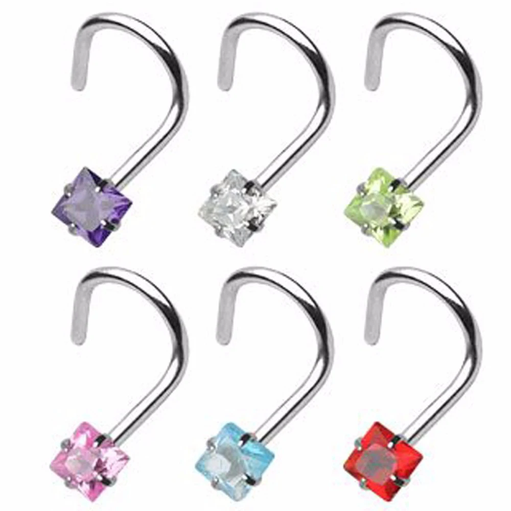 1Pcs Prong Set Zircon Nose Screw Rings Piercing Nose Studs Body Jewelry 20g Star&Heart&Square