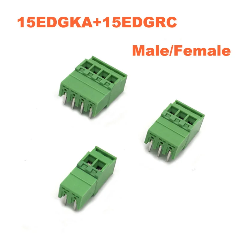 Pitch 3.81mm Right Angle 2/3/4P Screw Plug-in PCB Terminal Block Pluggable Connector Male/Female 15EDGKA+RC Morsettiera 5Sets