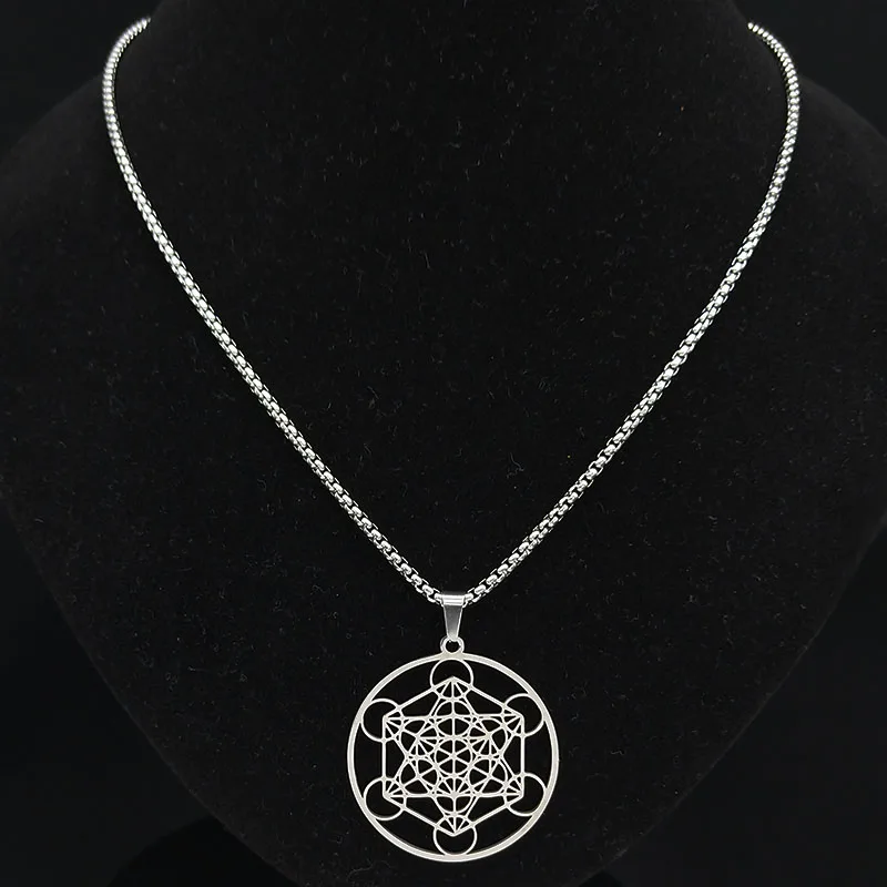 Yoga Hindu Buddhism 7 Chakra Stainless Steel Necklace Sacred Geometry Angel Seal Metatron Symbol Necklace Jewelry cadenas mujer