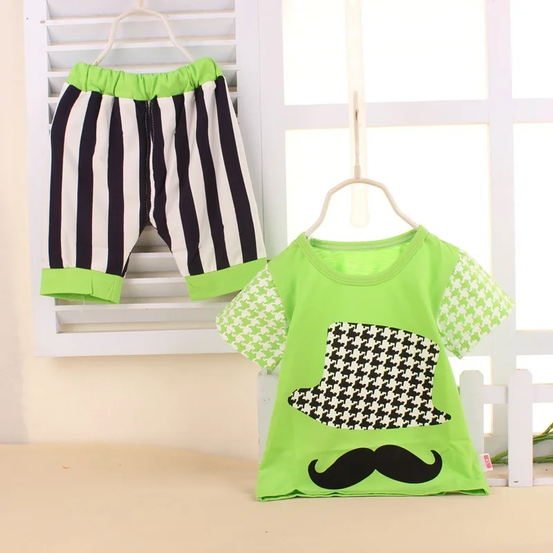 2016 summer new baby clothing Cotton Korean style baby girl clothing baby boy clothing set Short sleeve + shorts 2 pcs 0-3 year