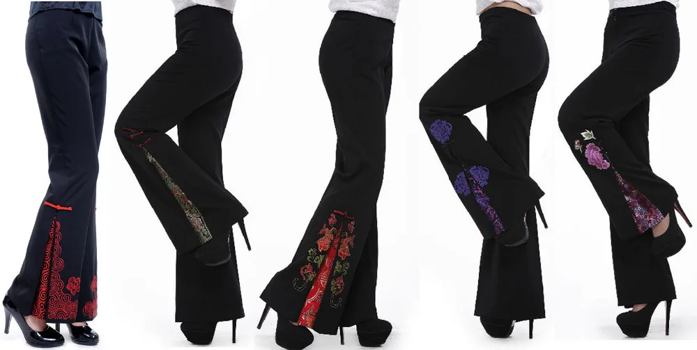 New Arrived Trousers Chinese Tradition Women's Embroider Pants Flower Flares Trousers Pants trouser pants women