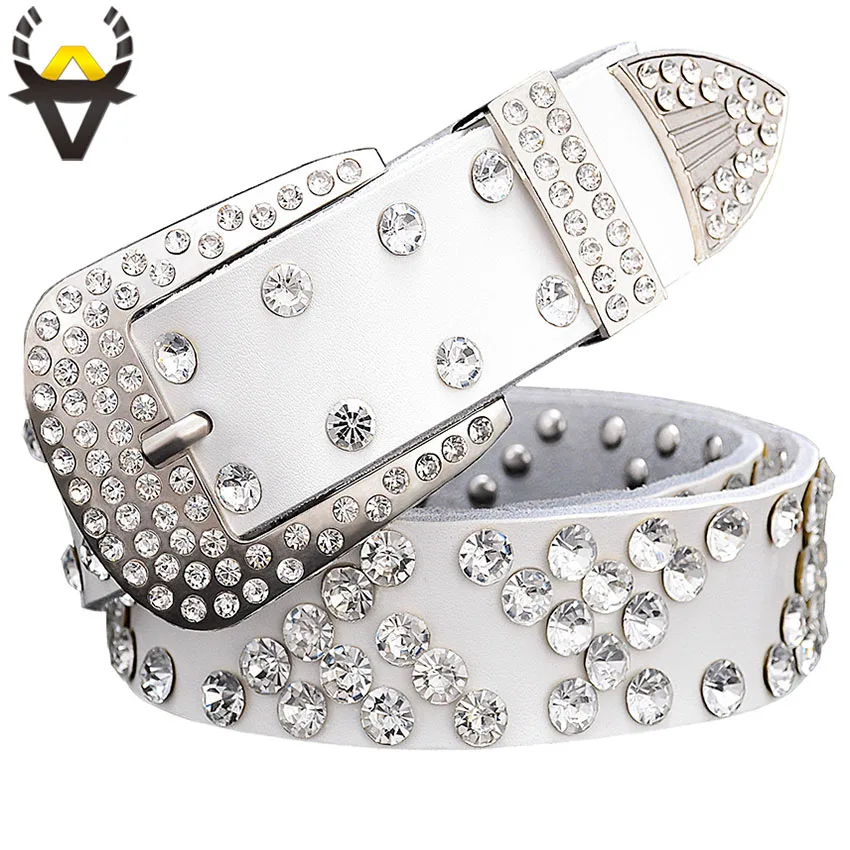 Mode Strass Echt Lederen Riem Voor Mannen Designer Luxe Riemen Voor Vrouwen Kwaliteit Koe Huid Unisex Taille Band Breedte 3.3 cm