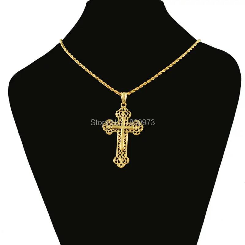 Gold Cross Pendant For Men Women  Gold Color Pendant Necklace African Christian Catholic Jewelry For Unisex