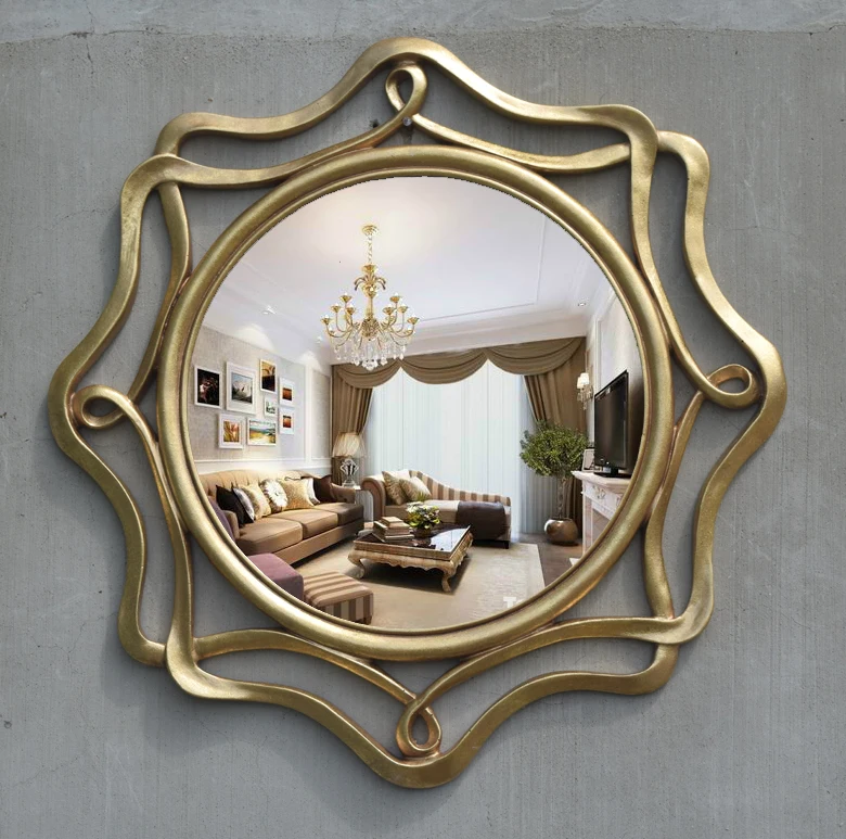 European Style Antique Old mirror American Style Country Wall Hanging mirror Porch Decoration Hollowed Out round Bathroom mirror