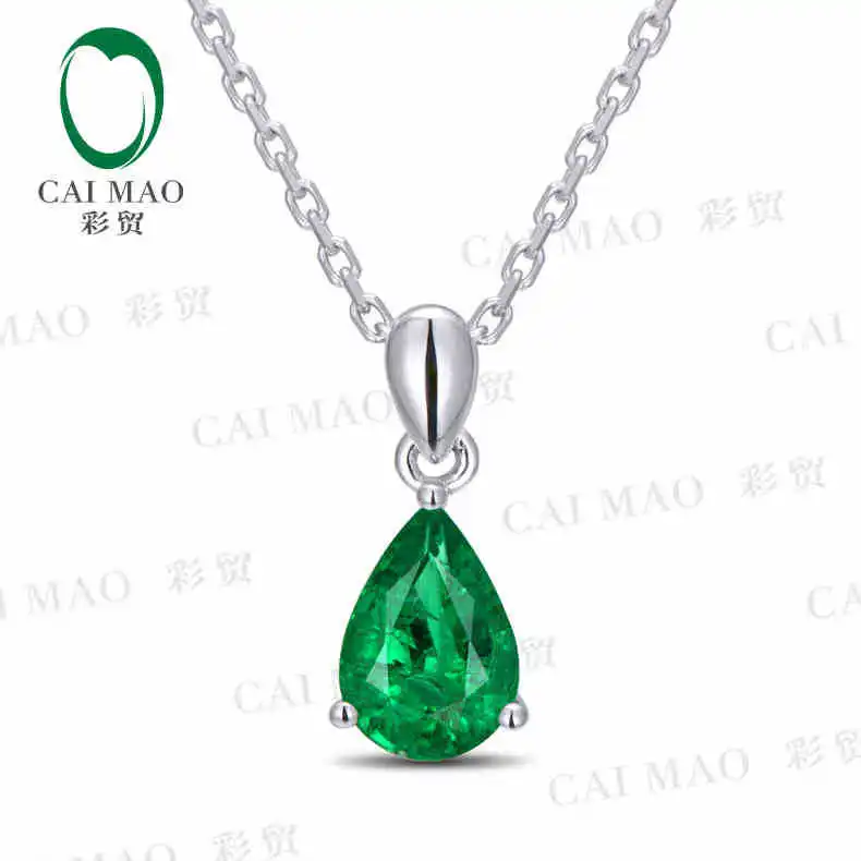 

CaiMao Natural 1.01 ct Emerald 18KT/750 White Gold ct Full Cut Diamond Jewelry Pendant Gemstone