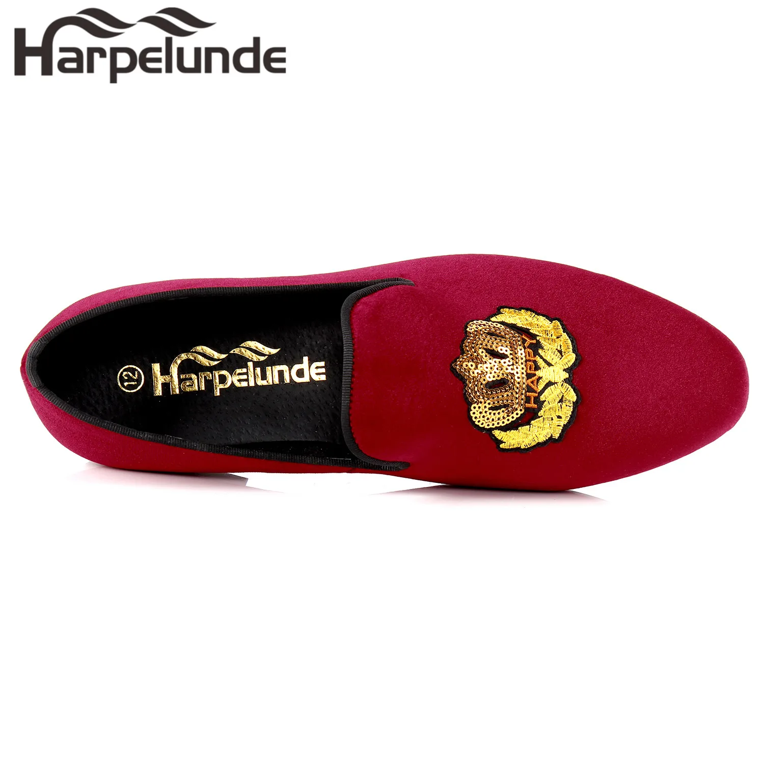 Harpelunde Men Formal Dress Shoes Black Motif Embroidered Velvet Loafers Size 6-14