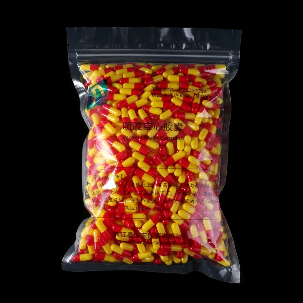 1000Pcs/Bag Red Yellow Gelatin Empty Capsules Hollow Gelatin Capsules Empty Pill Capsule Pill Cases Splitters