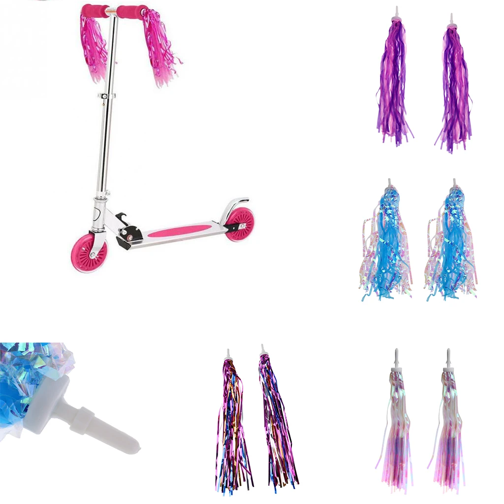 2Pcs Sparkly Tinsel Streamers Bike Bicycle Tricycle Streamers Handlebar Grips Decoration Tassels Kids Girls Boys