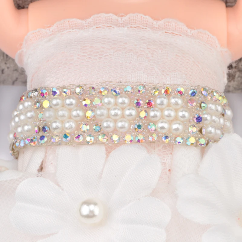 QIAO 1 Yard/lot ABS Round Pearl Beads Trim rhinestone Decoration Strass Ribbon Crystal Appliques for Clothes Shoes Making