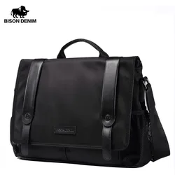 BISON DENIM Men Shoulder Bag Cotton Waterproof Male satchel Bag Casual Messenger Bag For IPad Laptop Book Man Handbag W2736