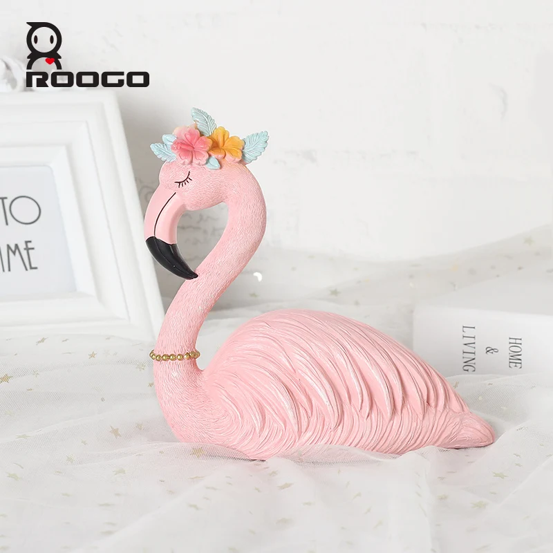 Roogo Pink Flamingo Couple Home Decoration Desk Ornament Wedding Birthday Supplies Valentine's Day Birthday Party Gift