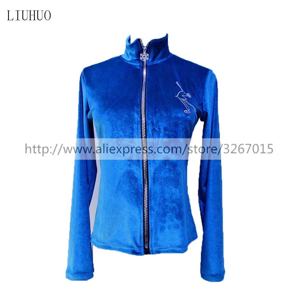 Chaqueta de lana de patinaje artístico para mujer y niña, chaqueta de patinaje sobre hielo, terciopelo azul cielo ligero, ropa deportiva de entrenamiento de alta elasticidad, color negro