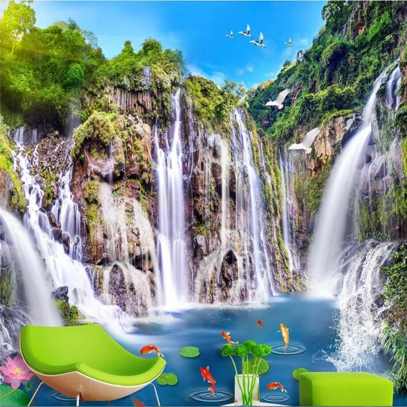 beibehang Custom photo background living room television landscape waterfall wooden bridge 3D landscape murals wallpaper