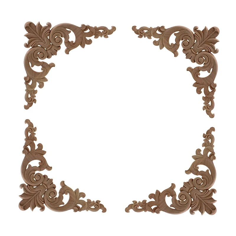 VZLX Wood Carved Onlay Appliques Carpenter Frame Decal Furniture Decoration Wooden Crafts Decorative Flower Ornament