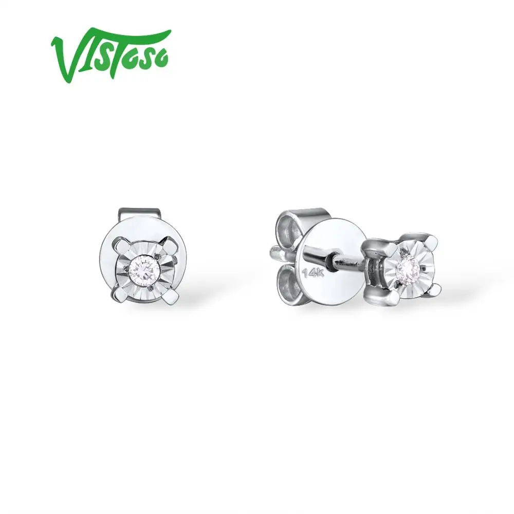 

VISTOSO Pure 14K 585 White Gold Sparkling Illusion-Set Miracle Plate Diamond Earrings For Women Fashion Trendy Fine Jewelry