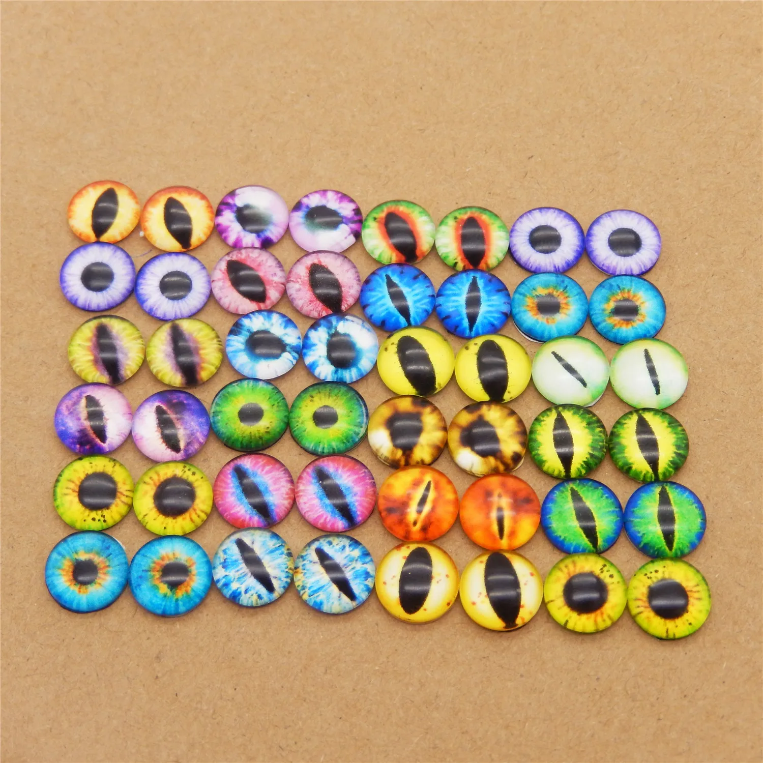 2-50PCS Round 6MM-40MM Glass Dragon Cat Eyes Cabochon Charms Accessory Glass Cabochon Multi Color Horse Eyes Cat Pattern Crafts