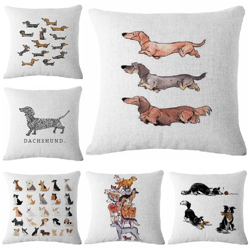 Dachshund Cushion Cover Pitbull Printed Linen Throw Pillows Car Sofa Pillow Cover Home Decorative Pillowcase Decorativos 45*45cm