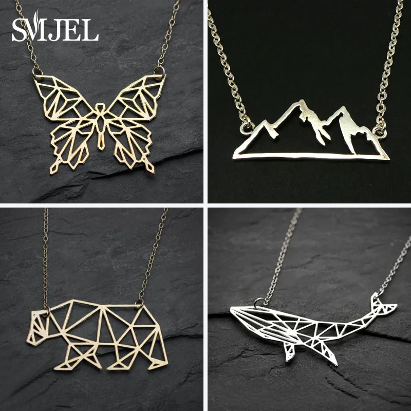 SMJEL Trendy Cute Animal Butterfly Necklaces & pendants Mountain Charm Geometric Necklaces for Women Jewelry collana