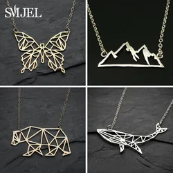 SMJEL Trendy Cute Animal Butterfly Necklaces & pendants Mountain Charm Geometric Necklaces for Women Jewelry collana