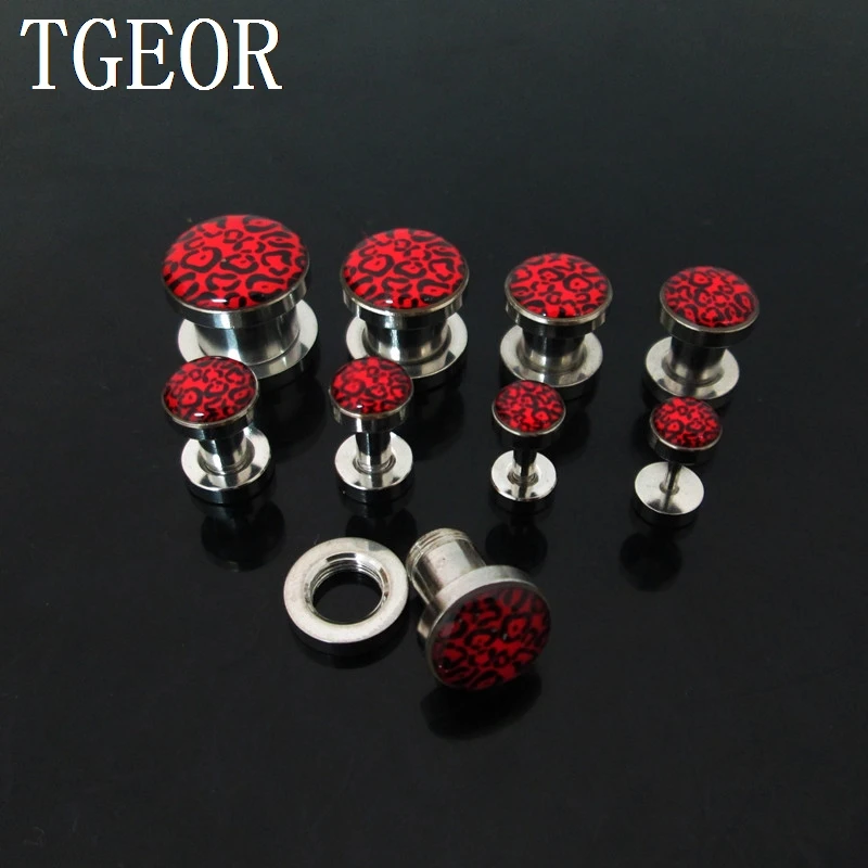 1pcs ear gauges leopard logo printed ear tunnel stainless steel screw on Flesh Tunnel HIGH QUALITY