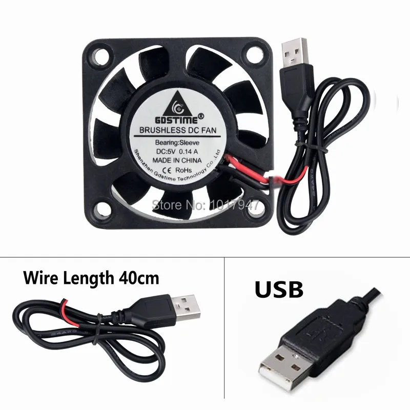 

20Pieces LOT Gdstime 5V USB Connector 40mm 40x40x10mm 4010s DC Brushless Cooler Cooling Heatsink Fan