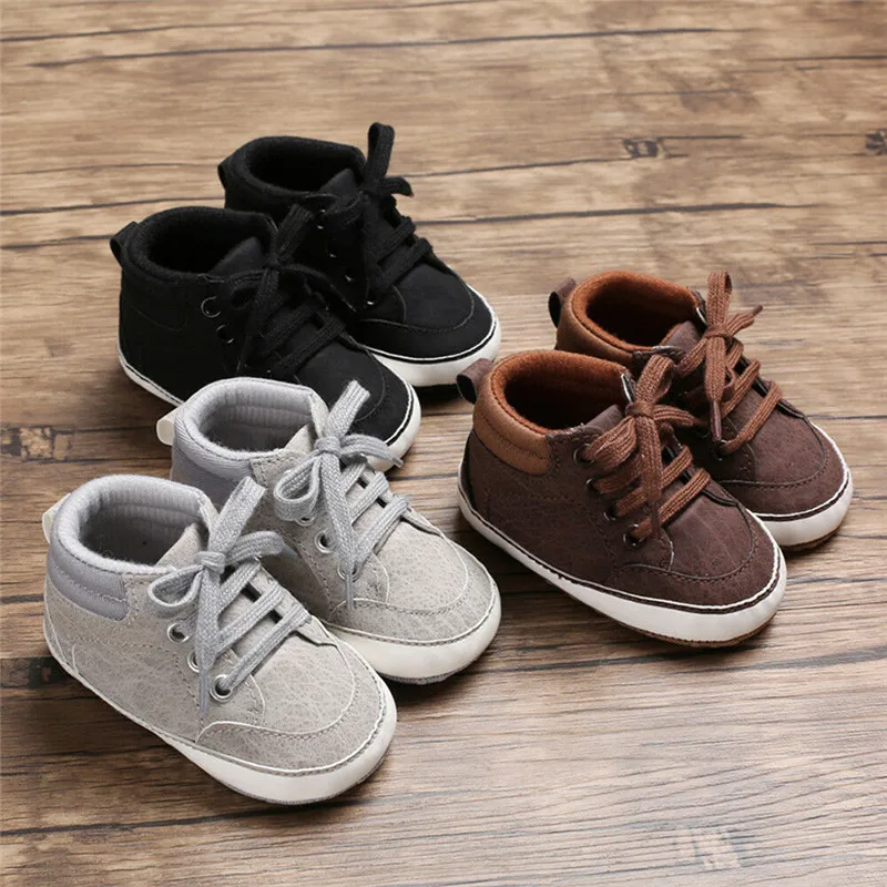 Newborn Baby Boy Girl Soft Sole Crib Shoes Solid Causal Frenulum Anti-slip Sneakers Prewalker Shoes