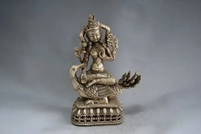 

Rare Old Silver carving-- Green Tara Statue,#08, best collection & adornment, free shipping