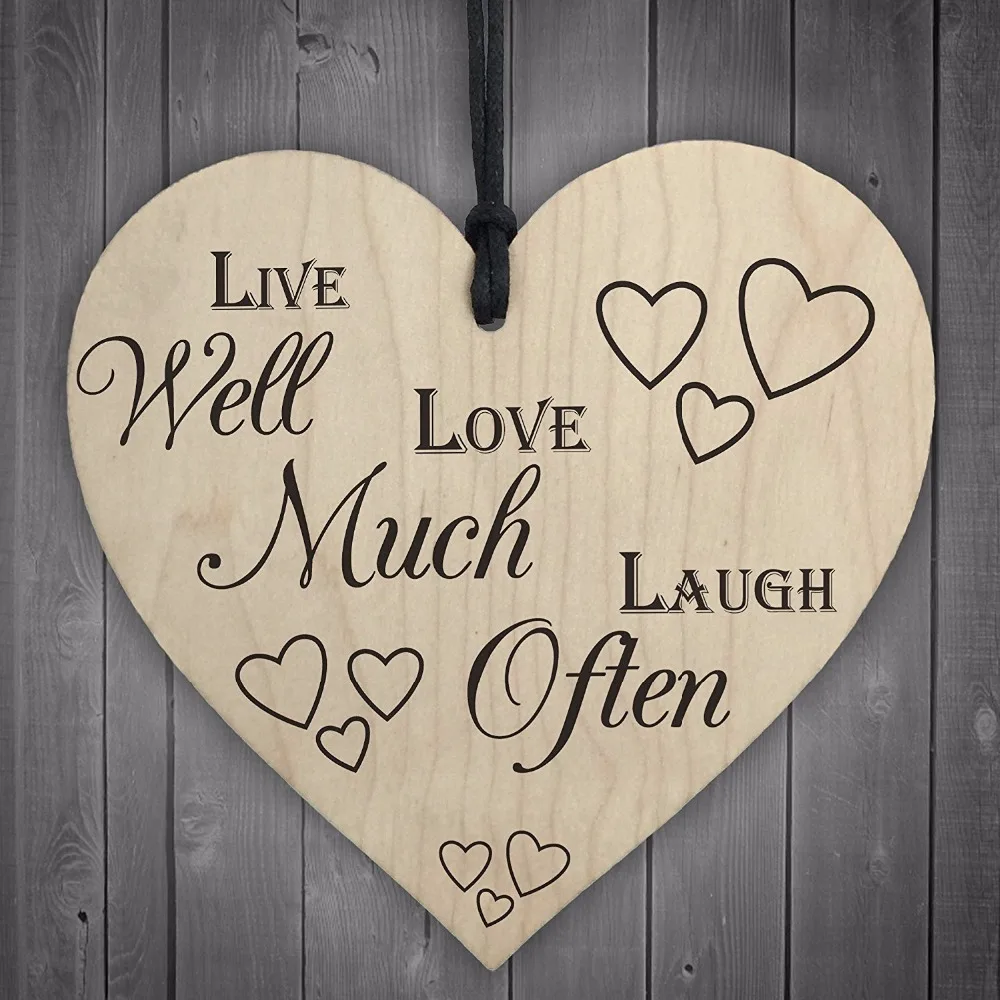 Live Well Laugh Much Love Often Wooden Hanging Heart Plaque Home Decor Sign Home DIY Decorations 1PC