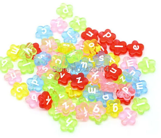 

Factory Direct Sell Mixed Transparent Colors 4*11MM Flower Shape Acrylic Plastic Alphabet Letter Beads for DIY Name Bracelet