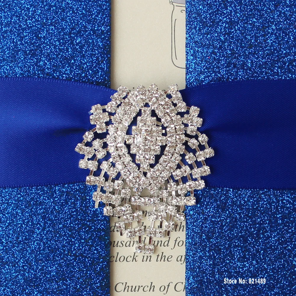 Royal Blue Wedding Invitation, Shimmer Invitation Card, Blue Invitation for Wedding - Pack of 30 image 5