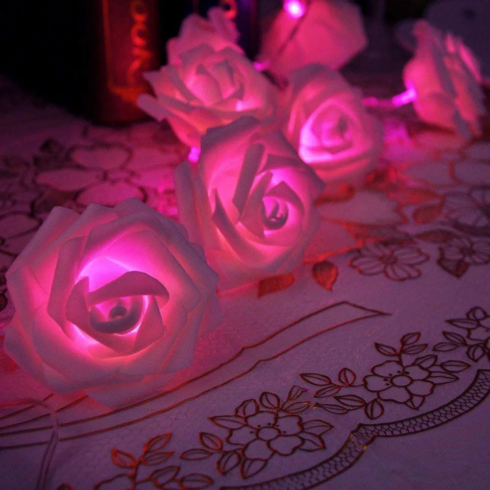 Rose Flower Festoon LED Lights 20 Leds String Lights Christmas Indoor Decorations For Home Valentines Fairy Light