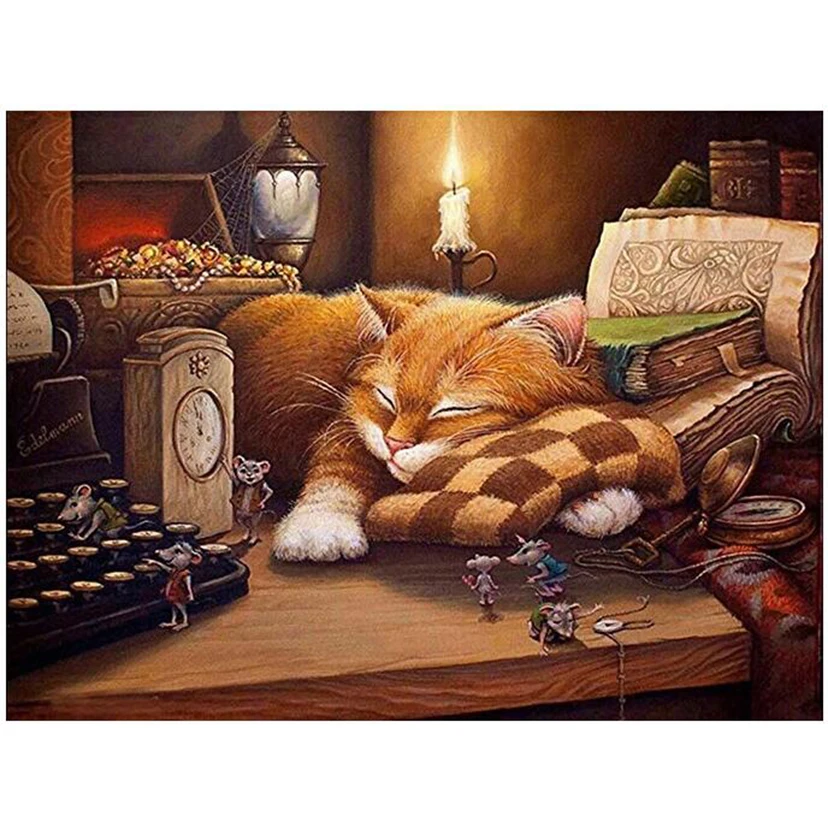 

Diamond Embroidery Sale Mosaic Full Square/round Diamond Painting Sleeping cat & mouse Cross Stitch Needlework Craft Gift WG254