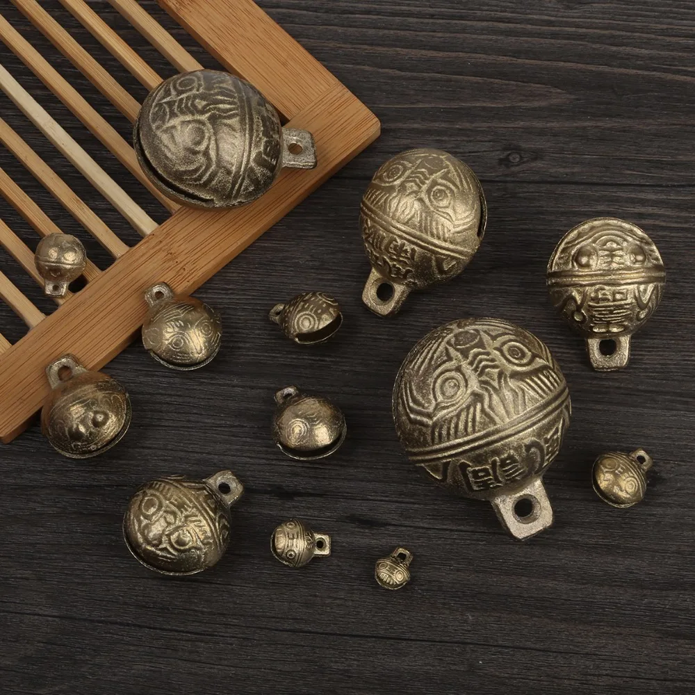 1-15pcs Vintage Tiger Head Brass Material Chinese Good Luck Tinkle Bell Charm for Bracelet Anklet Making Pet Hanging Pendants